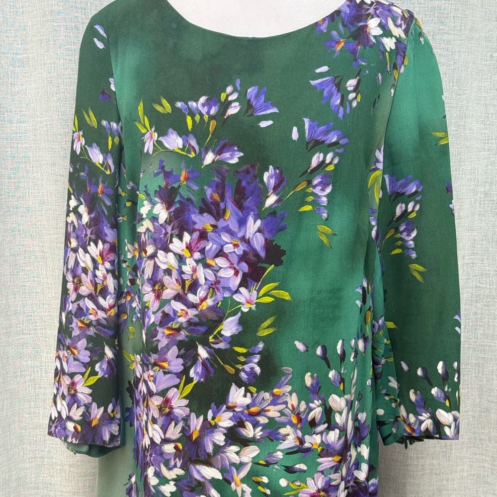 Escada Fall 2014 Hyacinth green purple floral long sleeve dress - Picture 3 of 14